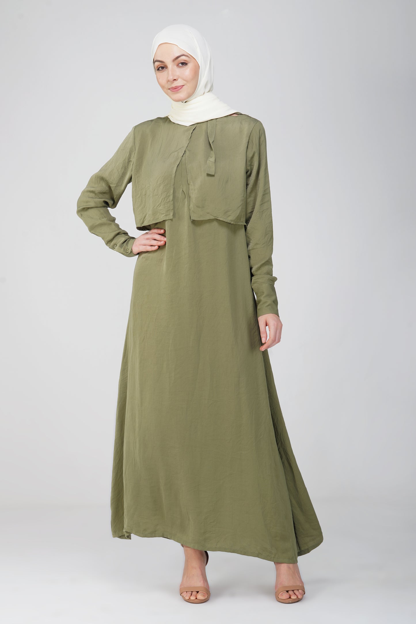 Olive green solid maxi dress