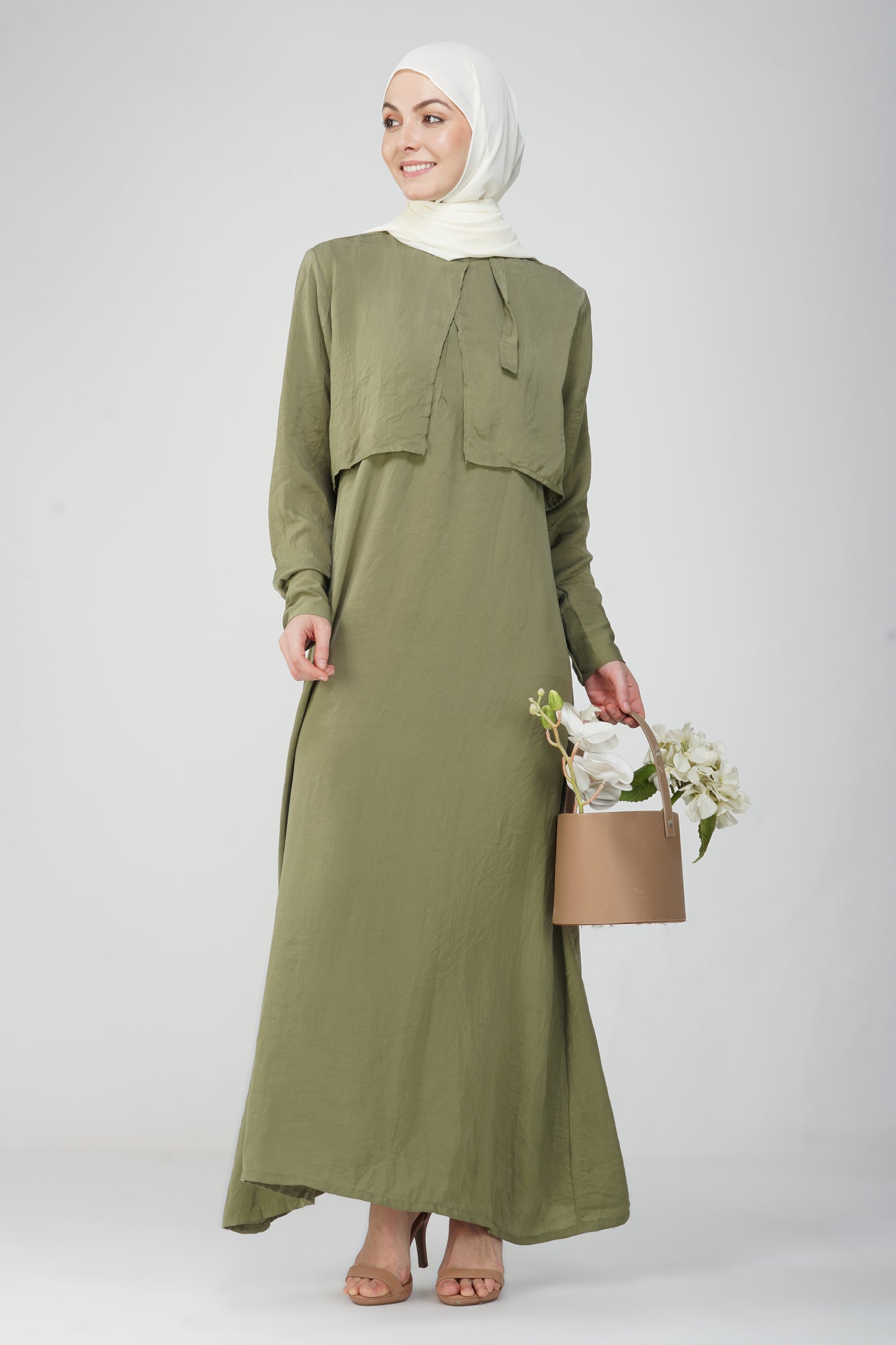Olive green solid maxi dress