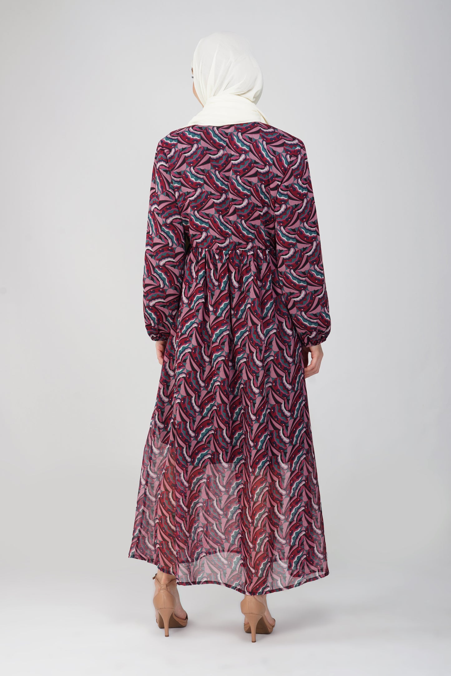 Burgundy pink abstract maxi dress