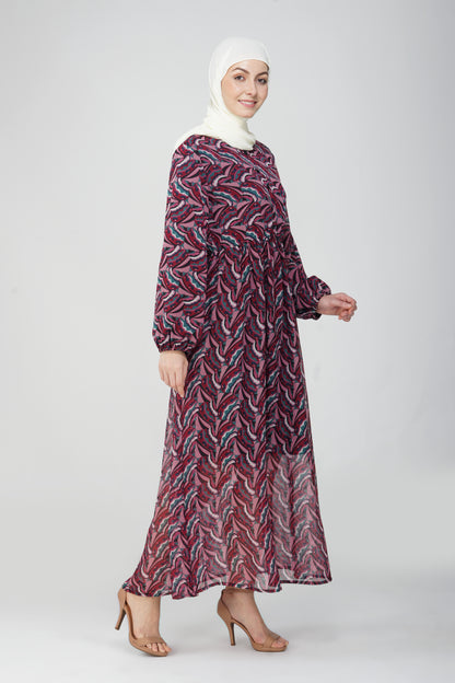 Burgundy pink abstract maxi dress