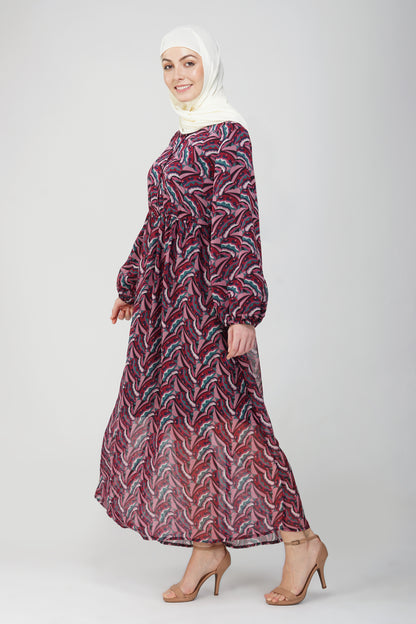 Burgundy pink abstract maxi dress