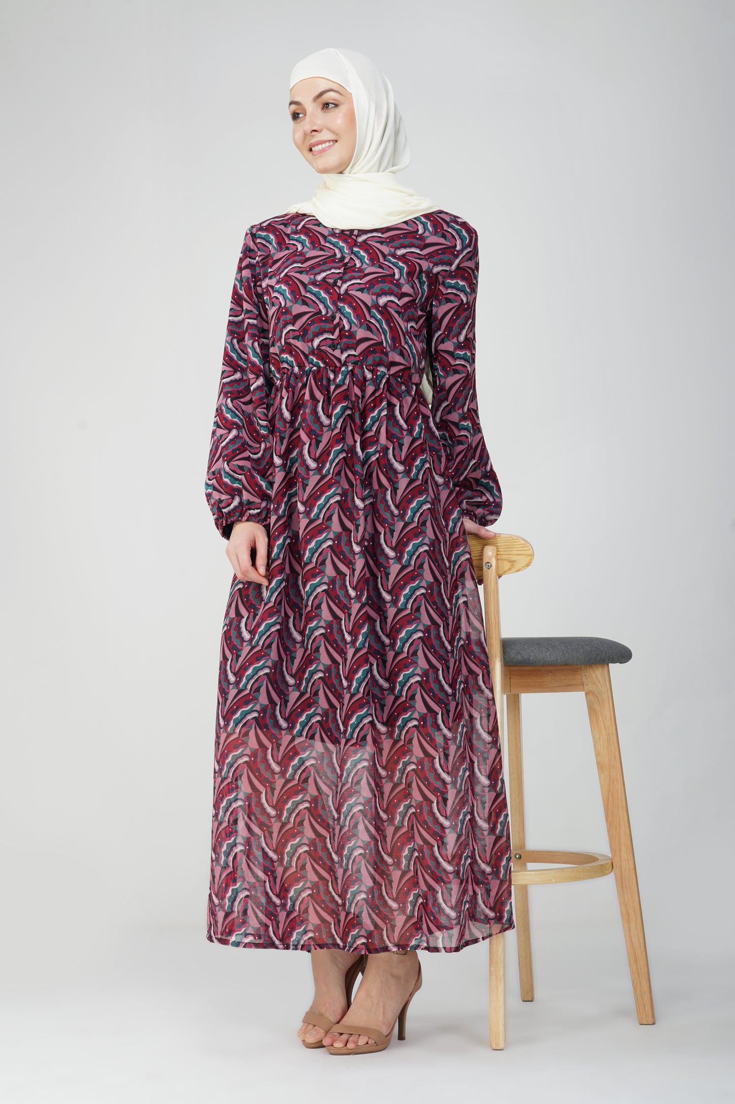 Burgundy pink abstract maxi dress