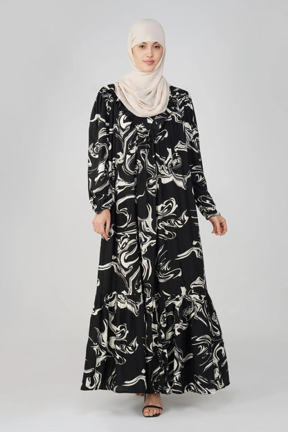 Black Marble Print Maxi Dress