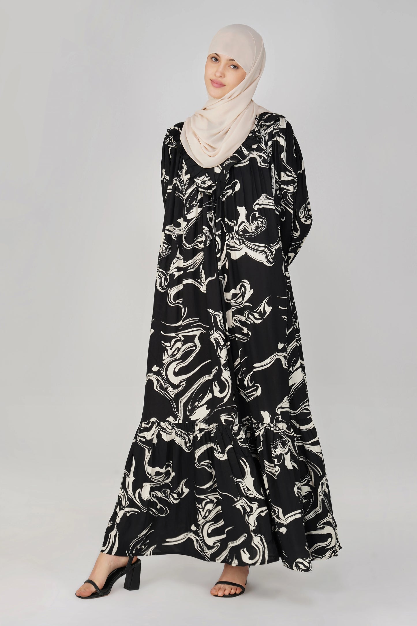 Black Marble Print Maxi Dress