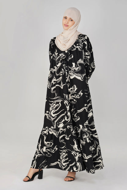 Black Marble Print Maxi Dress