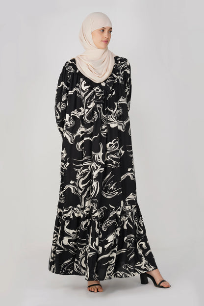 Black Marble Print Maxi Dress