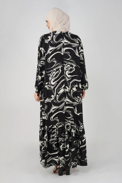 Black Marble Print Maxi Dress