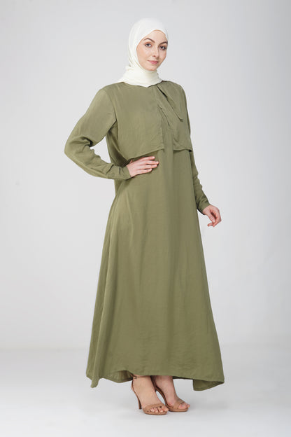 Olive green solid maxi dress