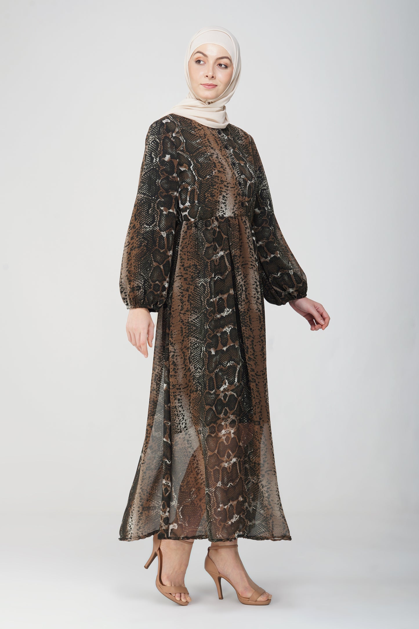 Brown snake print maxi dress