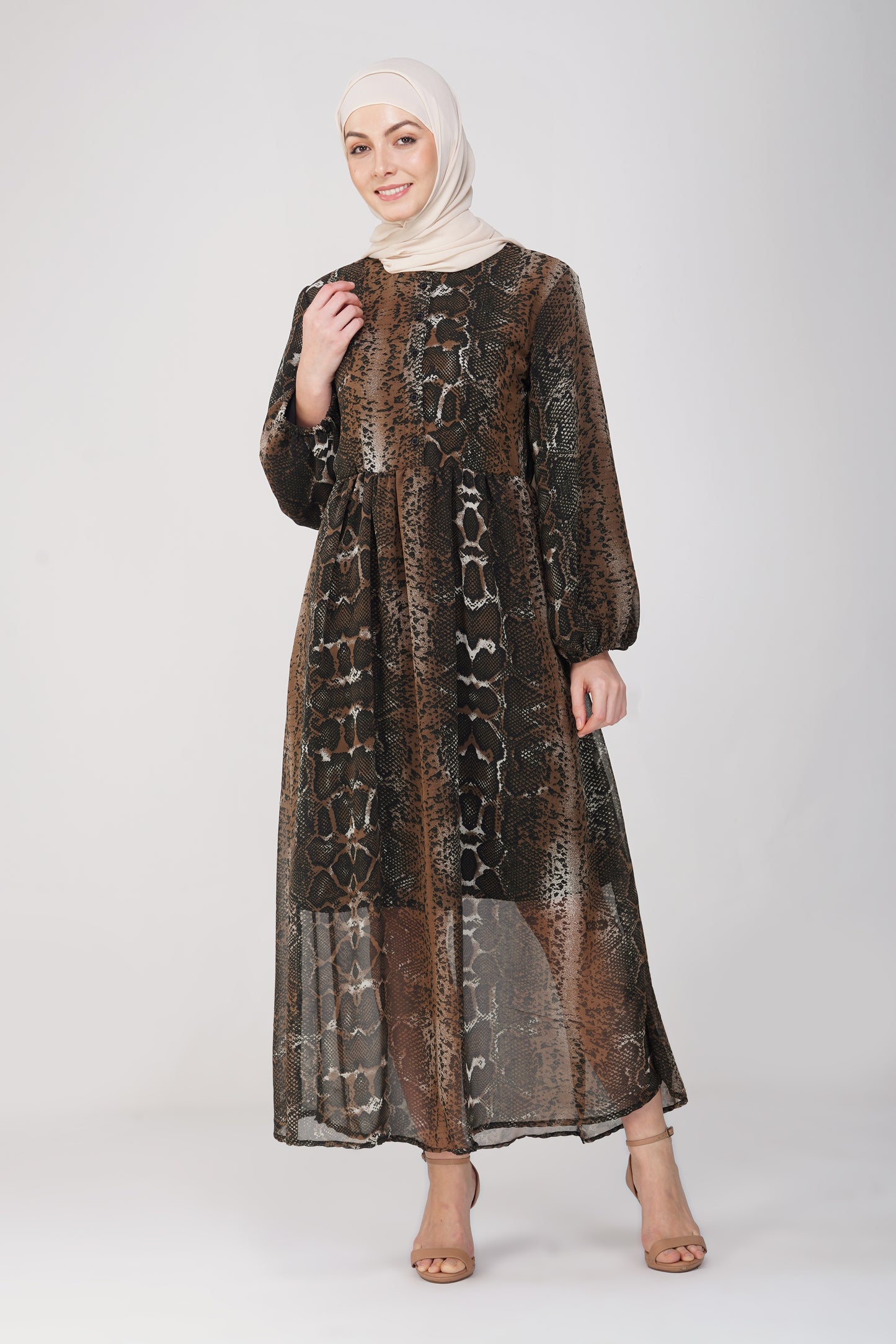 Brown snake print maxi dress