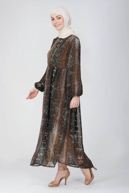 Brown snake print maxi dress