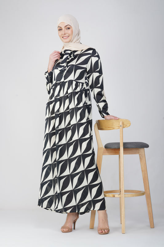 Black and white abstract maxi dress