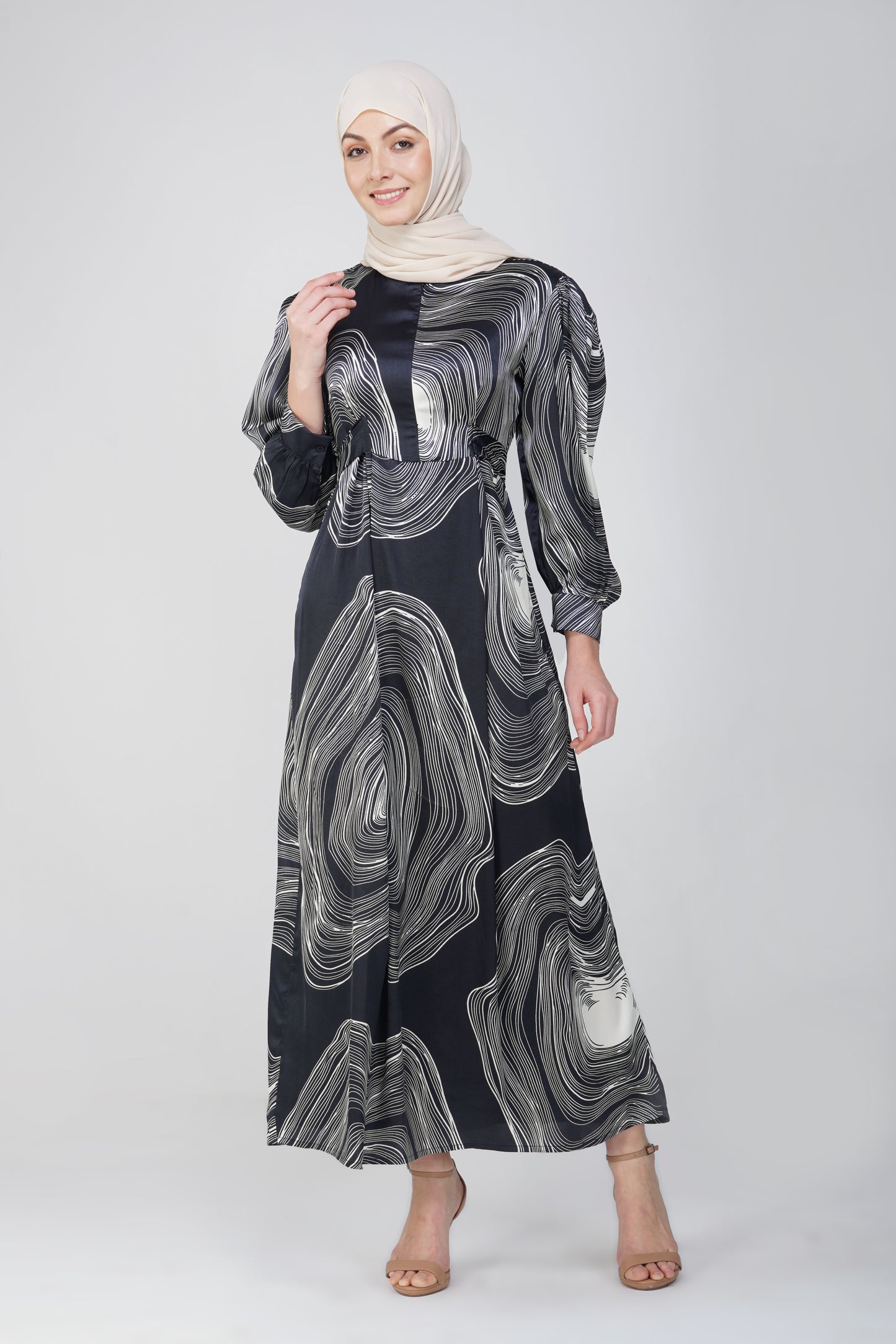 Marble print black maxi dress