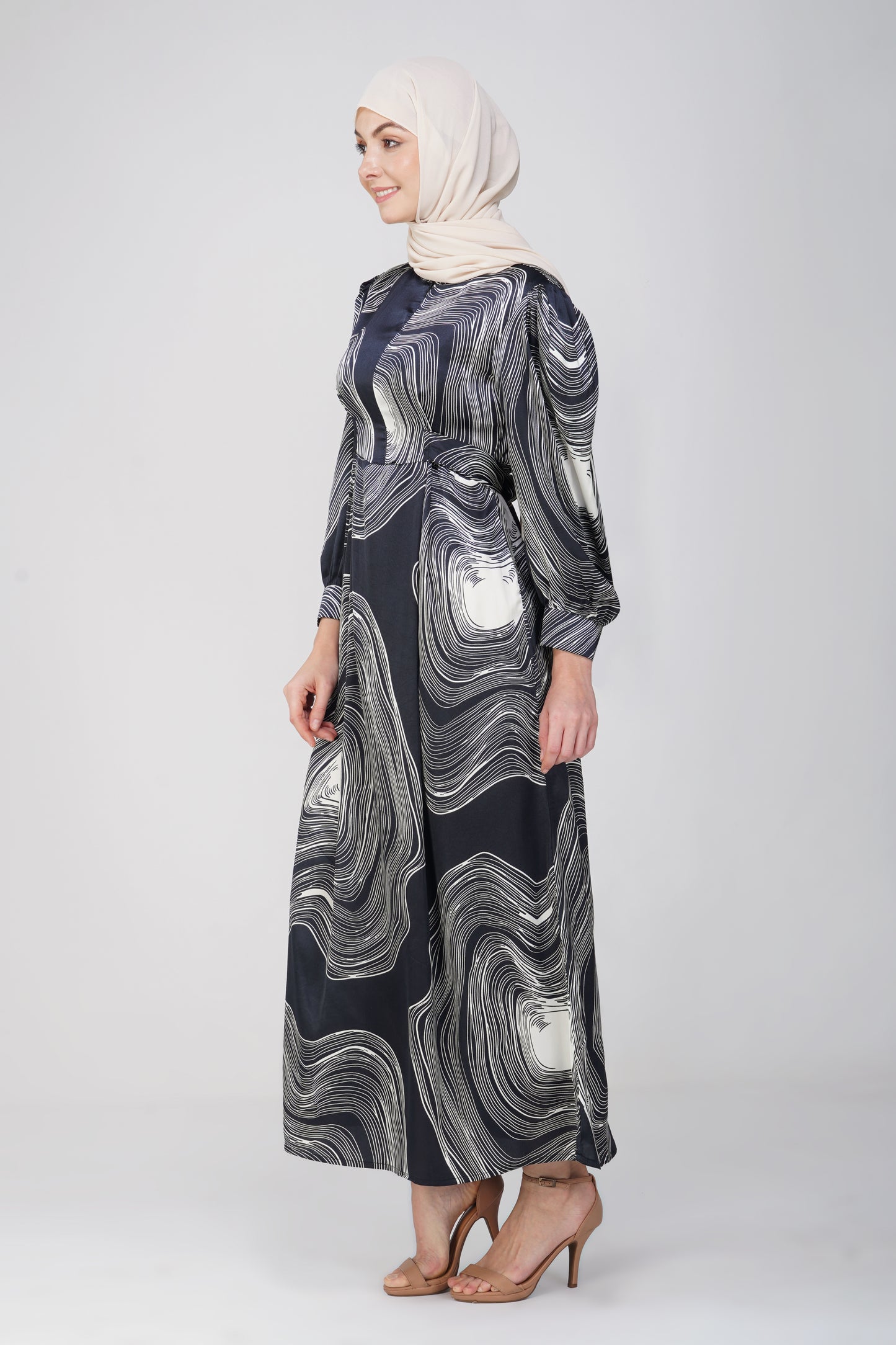 Marble print black maxi dress