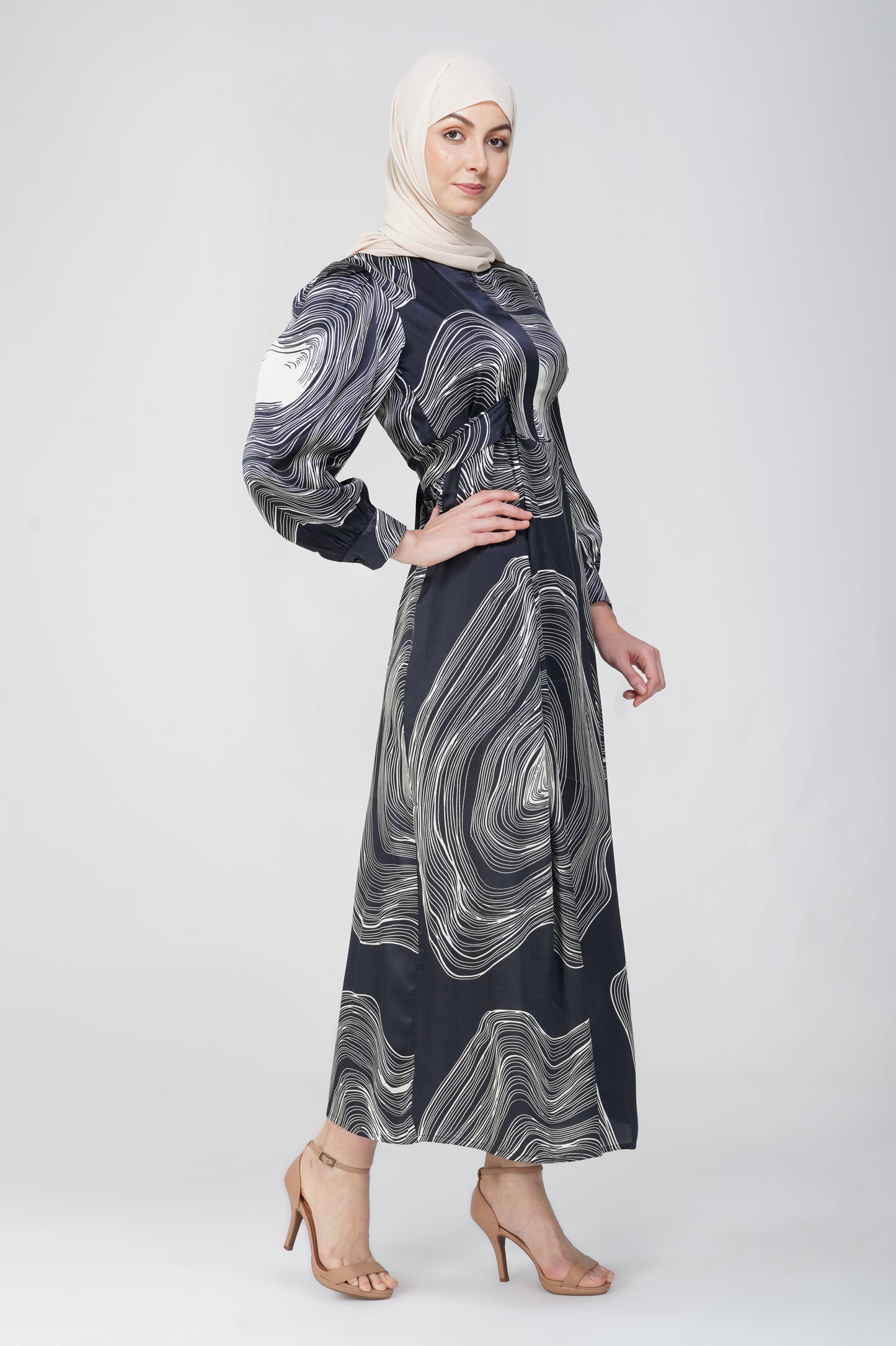 Marble print black maxi dress