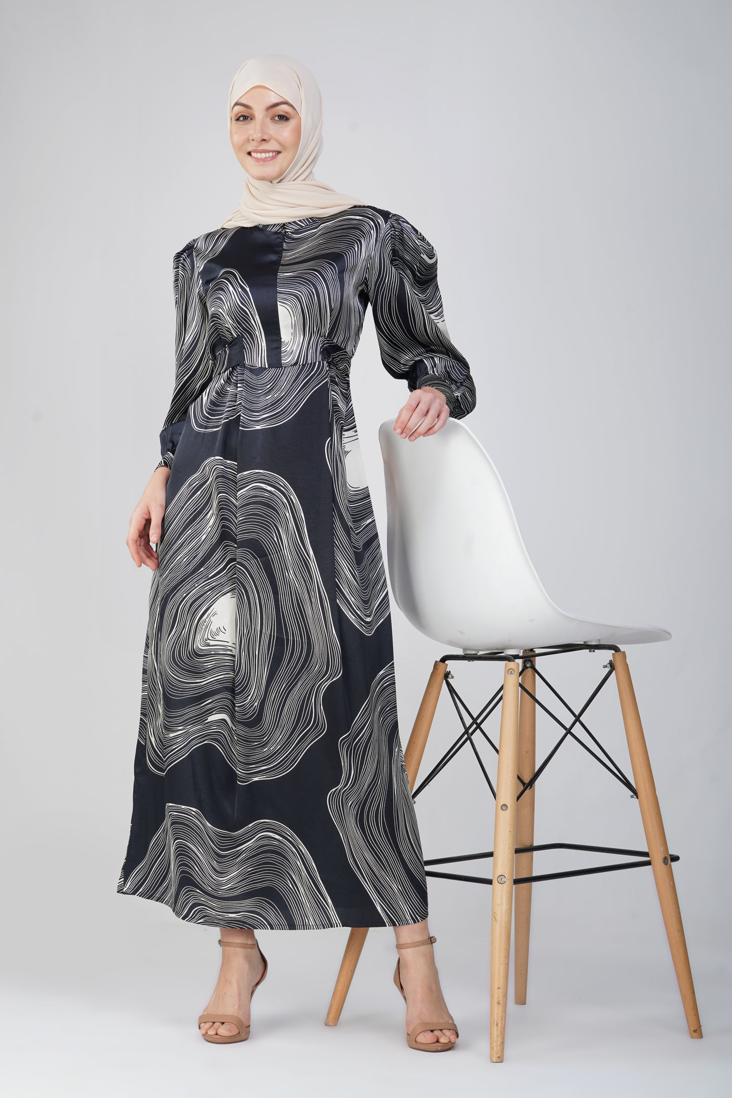 Marble print black maxi dress