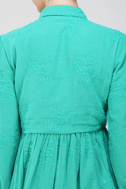 Green embroidered maxi dress