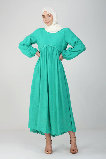 Green embroidered maxi dress