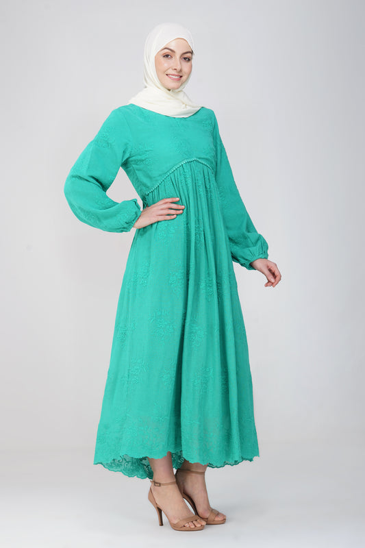 Green embroidered maxi dress