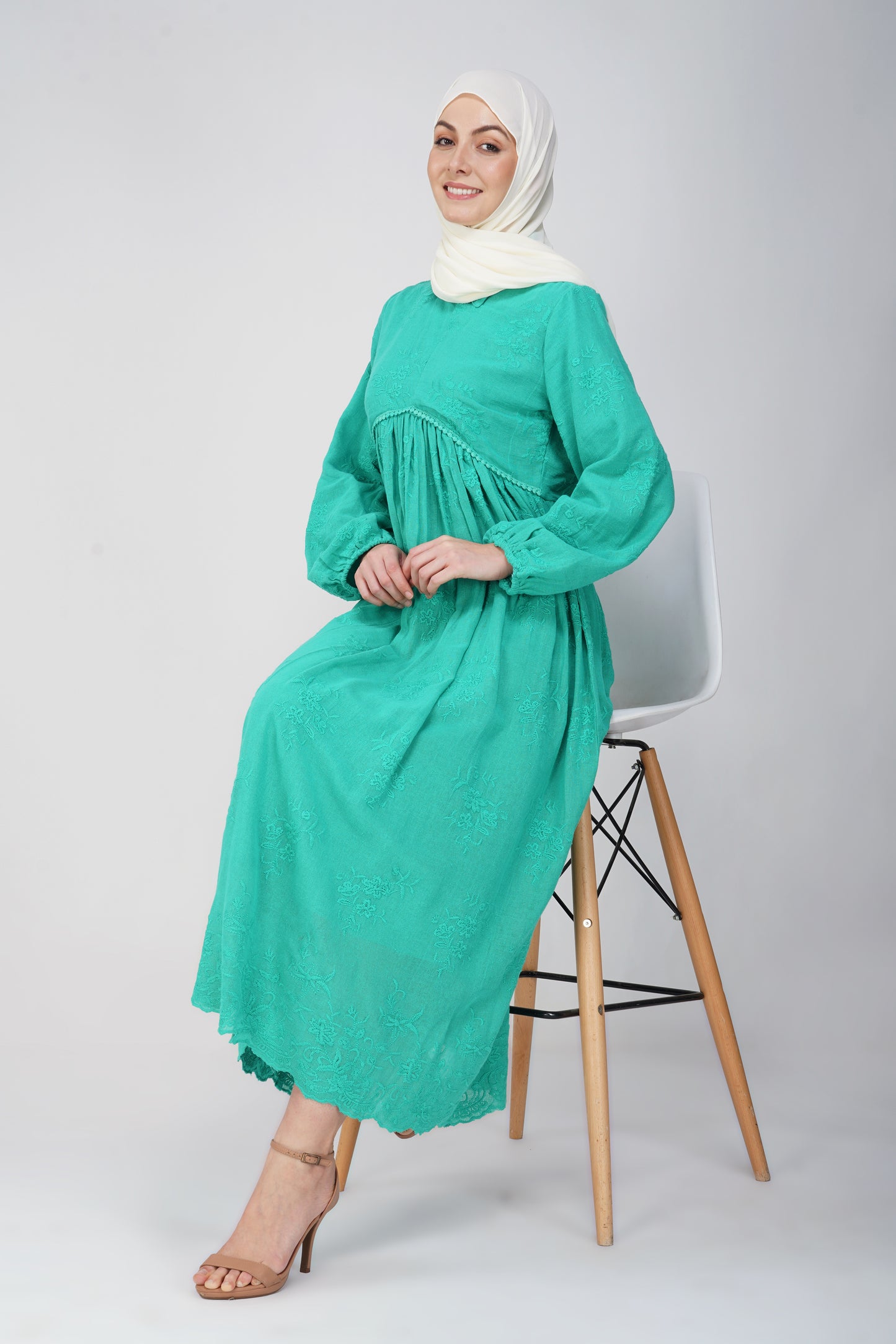 Green embroidered maxi dress