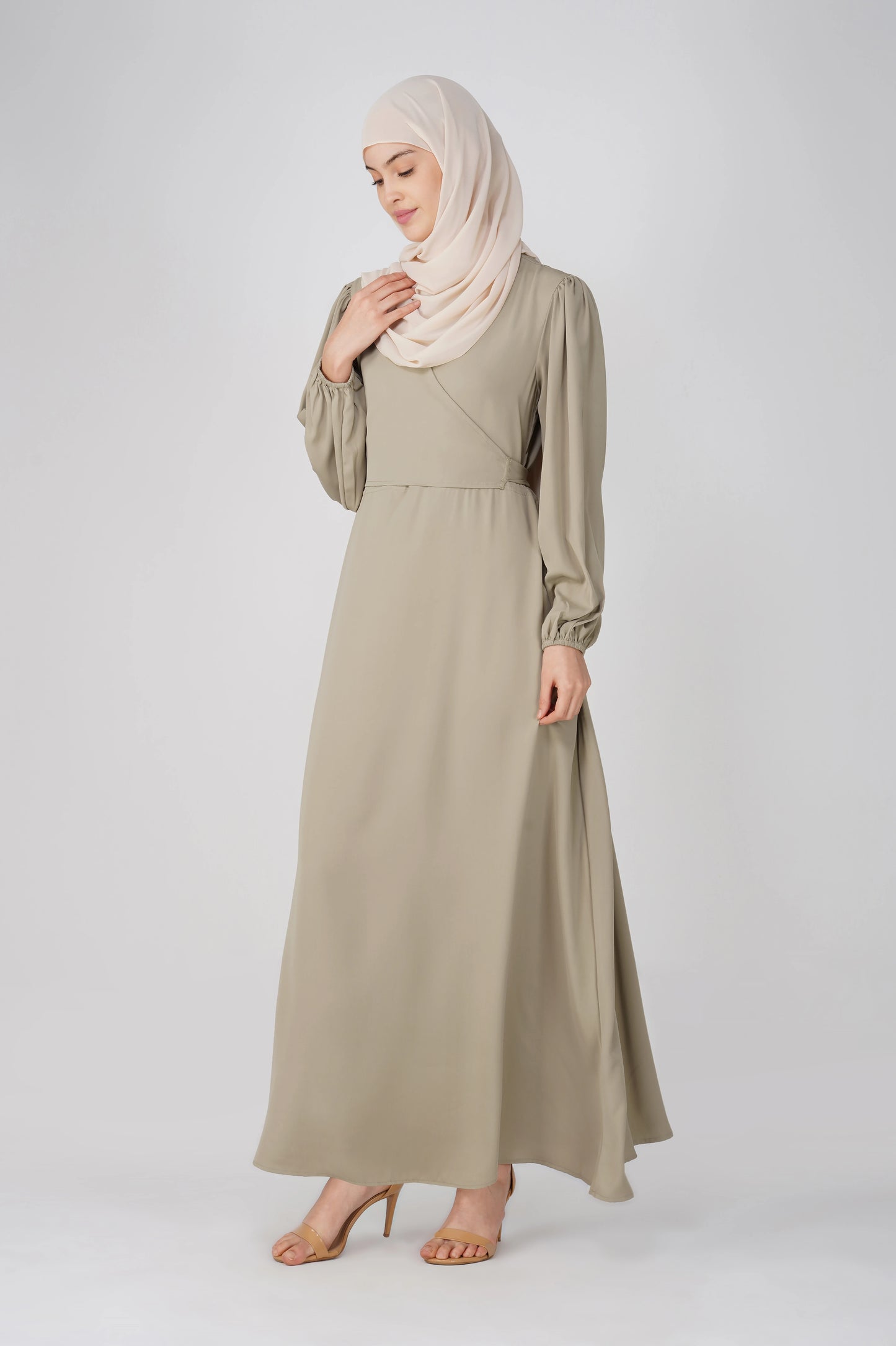 Beige Solid Maxi Dress