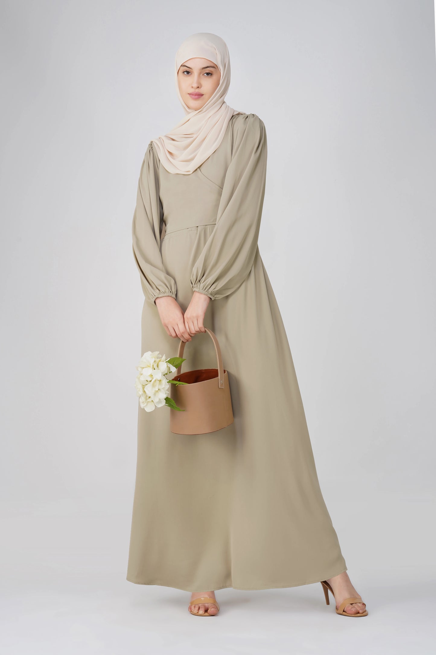 Beige Solid Maxi Dress